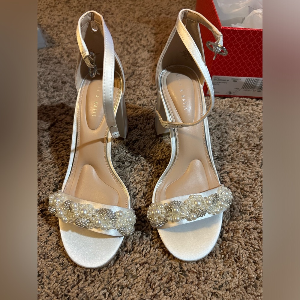 Kelly & Katie White Pearl Embellished Heels